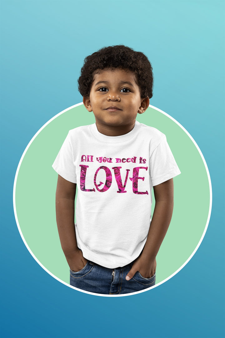 All You Need Is Love Pink Roses. Short Sleeve T Shirt For Toddler And Kids. - TeesForToddlersandKids -  t-shirt - holidays, Love - all-you-need-is-love-pink-roses-short-sleeve-t-shirt-for-toddler-and-kids