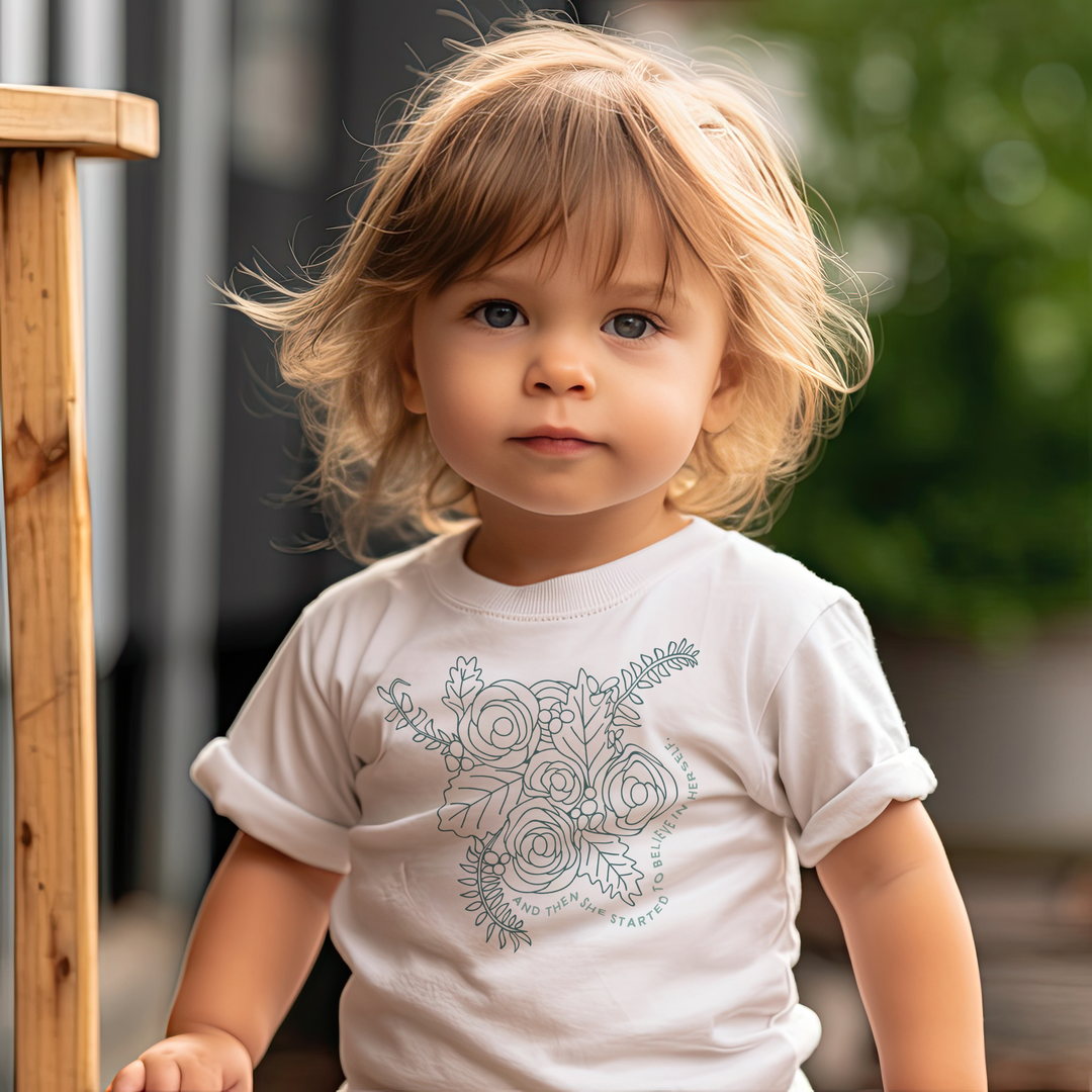 and then she started believing in herself. Girl power t-shirts for Toddlers and Kids.