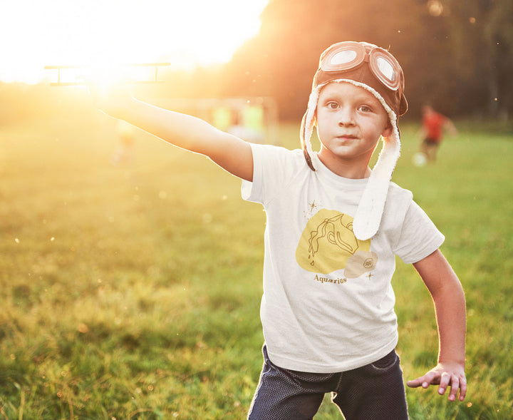 Aquarius Yellow. Zodiac sign t-shirts for Toddlers And Kids. - TeesForToddlersandKids -  t-shirt - zodiac - aquarius-yellow-short-sleeve-t-shirt-for-toddler-and-kids