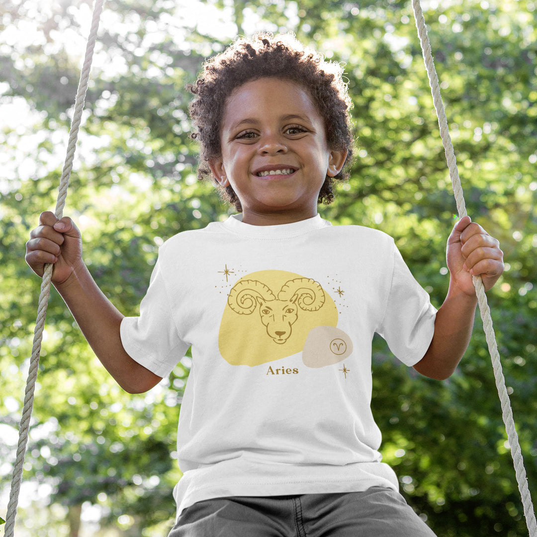 Aries Yellow. Zodiac sign t-shirts for Toddlers And Kids. - TeesForToddlersandKids -  t-shirt - zodiac - aries-yellow-short-sleeve-t-shirt-for-toddler-and-kids