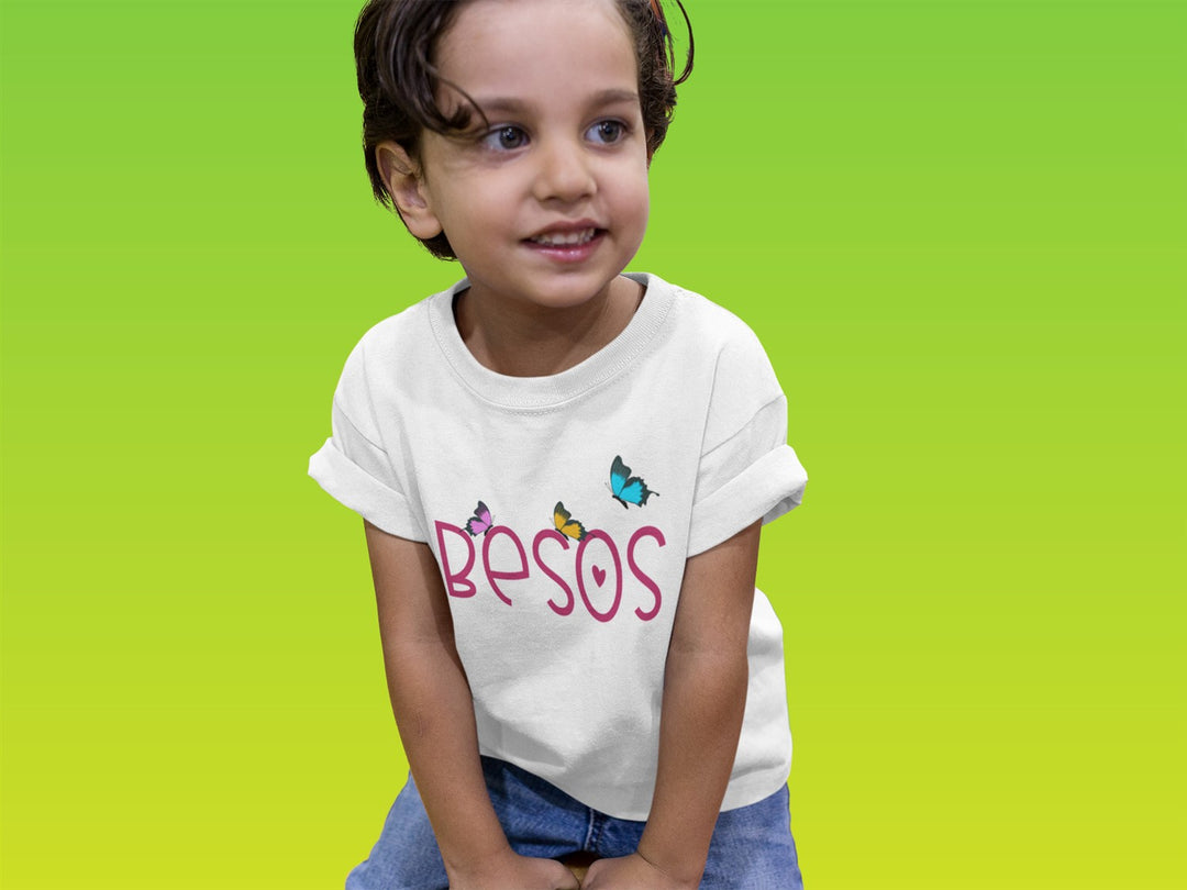 Besos With Butterfiles. Short Sleeve T Shirt For Toddler And Kids. - TeesForToddlersandKids -  t-shirt - holidays, Love - besos-with-butterfiles-short-sleeve-t-shirt-for-toddler-and-kids