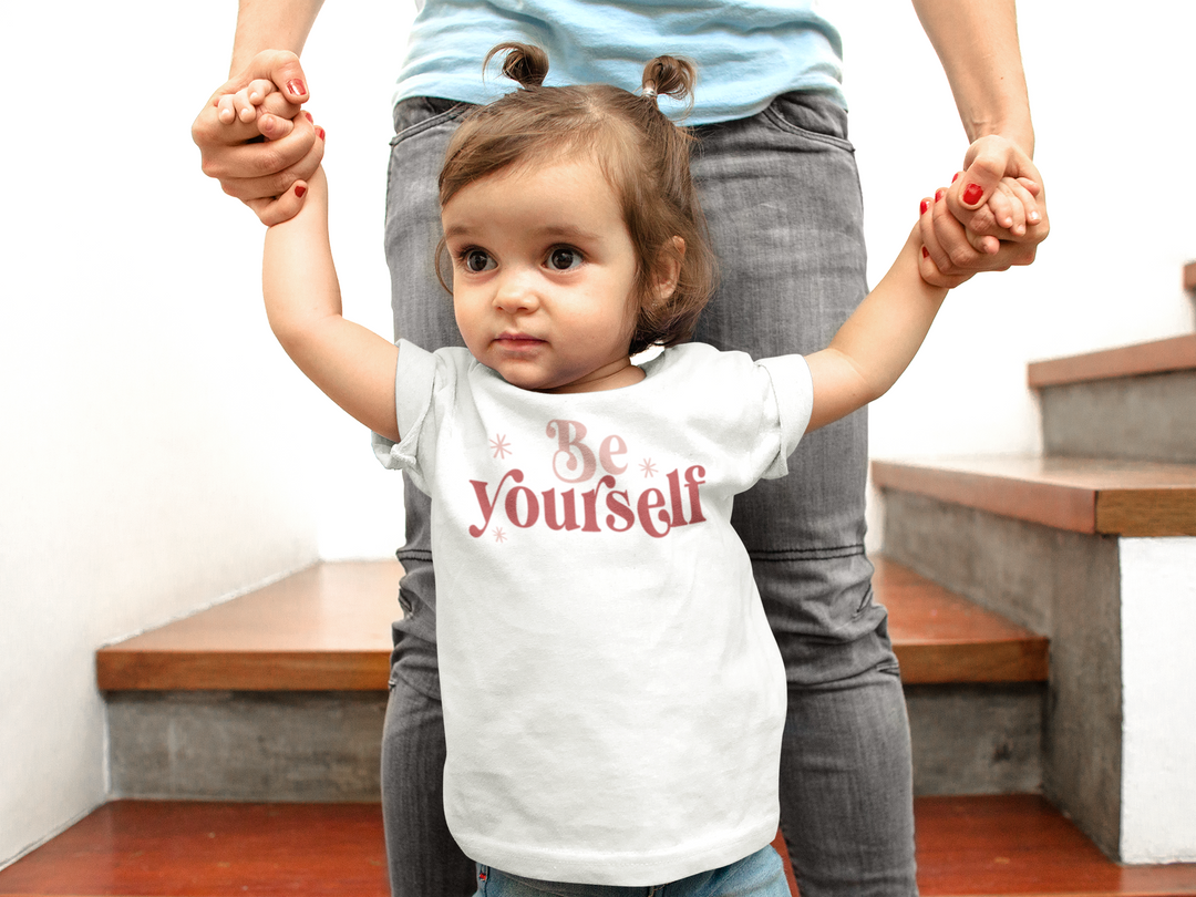 Be Yourself In Pink and Red Stars. Girl power t-shirts for Toddlers and Kids.