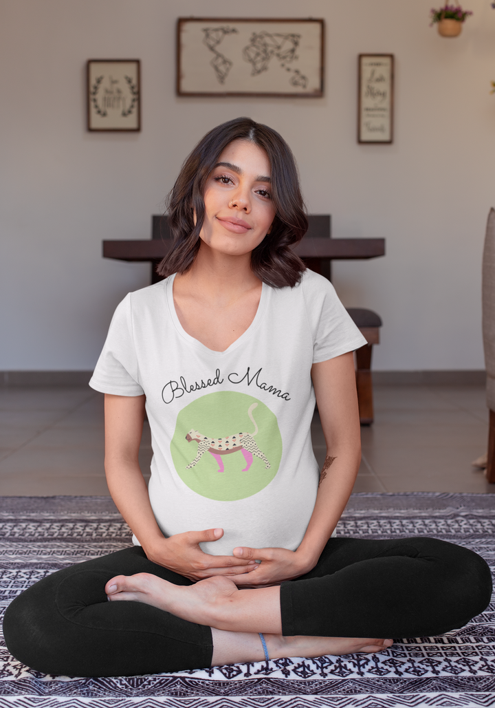 Blessed mama, walking tiger in tomatillo green. Short sleeve t shirt. - TeesForToddlersandKids -  t-shirt - MAMA - blessed-mama-walking-tiger-in-tomatillo-green-short-sleeve-t-shirt-1