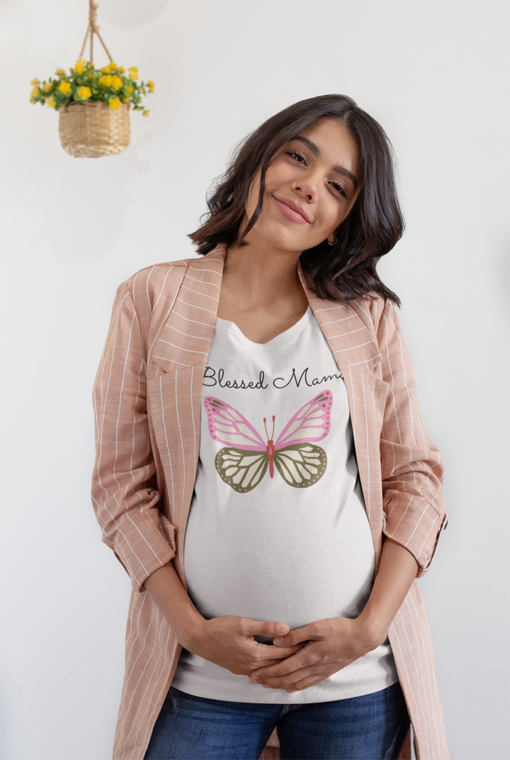 Blessed mama, butterfly. Short sleeve t shirt for mama. - TeesForToddlersandKids -  t-shirt - MAMA - blessed-mama-butterfly-short-sleeve-t-shirt-for-mama