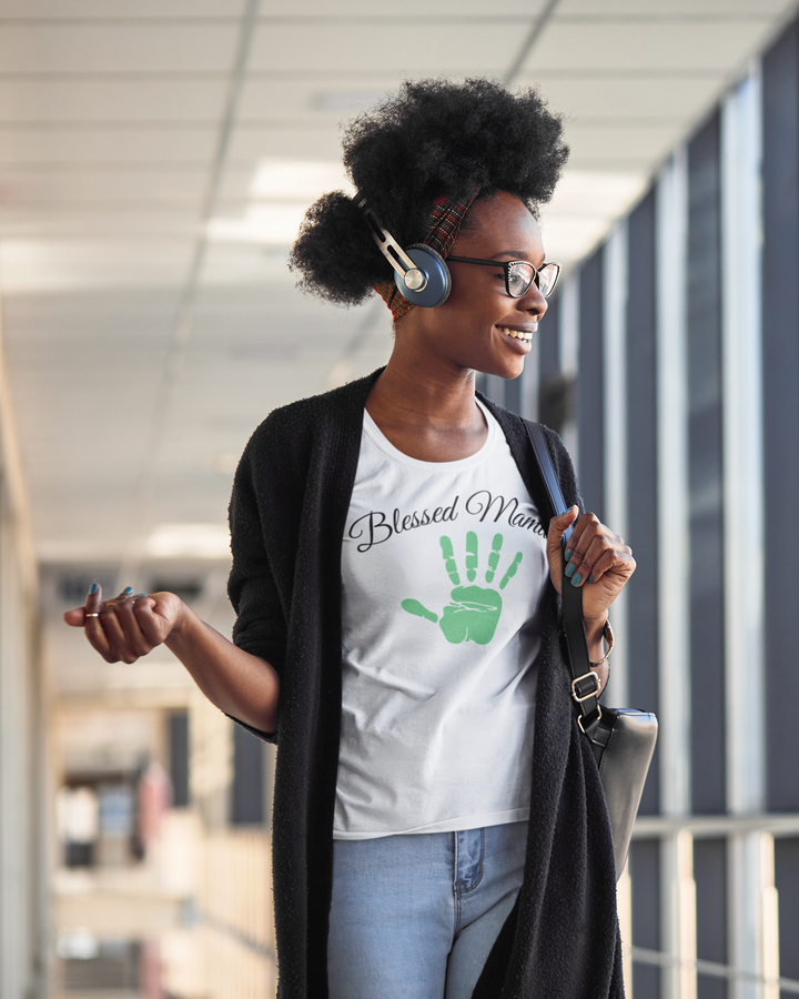 Blessed mama. Green hand. Short sleeve t shirt for mama. - TeesForToddlersandKids -  t-shirt - MAMA - blessed-mama-green-hand-short-sleeve-t-shirt-for-mama