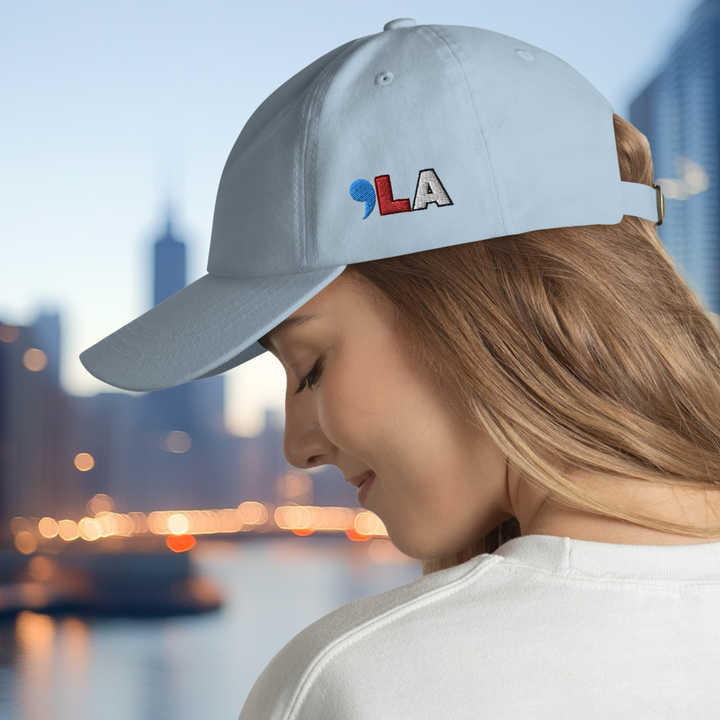 Kamala Harris 2024 | COMMA LA Embroidered hat side | Comma LA hat | , la hat | Kamala baseball Hat | Blue Red White