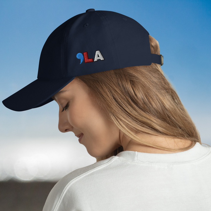 Kamala Harris 2024 | COMMA LA Embroidered hat side | Comma LA hat | , la hat | Kamala baseball Hat | Blue Red White