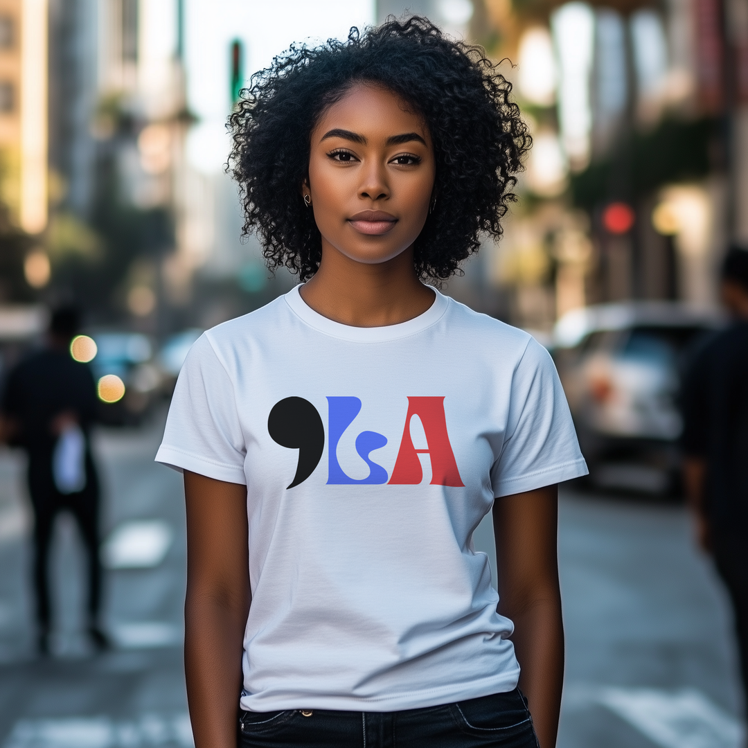 COMMA LA shirt | , la tee | Red White Blue | Vote Kamala shirt | Feminist shirt | Campaign shirt