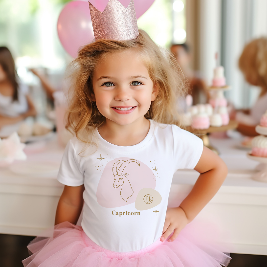 Capricorn Pink. Zodiac sign t-shirts for Toddlers And Kids. - TeesForToddlersandKids -  t-shirt - zodiac - capricorn-pink-short-sleeve-t-shirt-for-toddler-and-kids