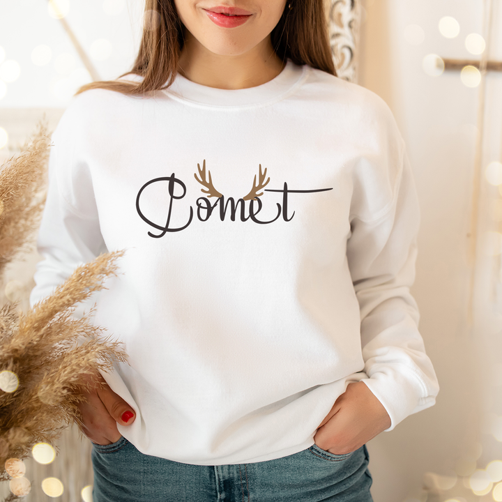 Comet. Santa's Reindeer Christmas Sweatshirt for the Holiday Christmas Party.