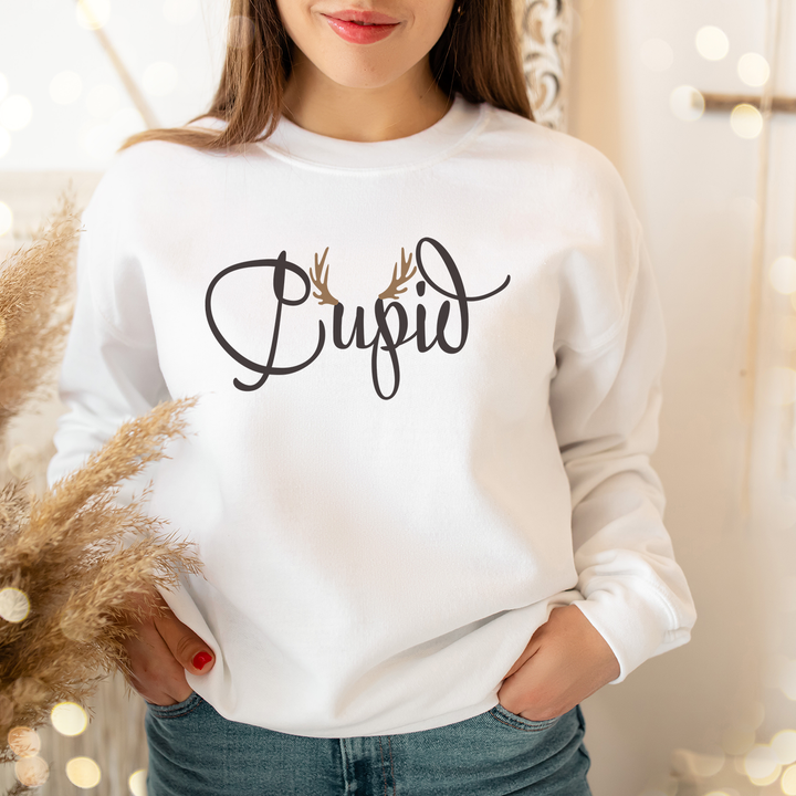 Cupid. Santa's Reindeer Christmas Sweatshirt for the Holiday Christmas Party.