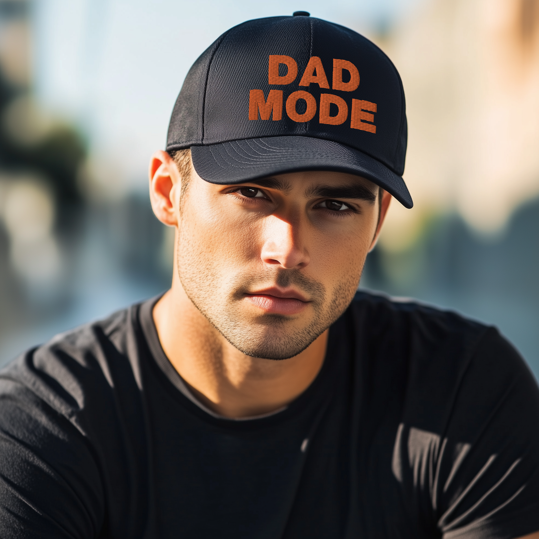 DAD_MODE_baseball hat with orange embroidery at front