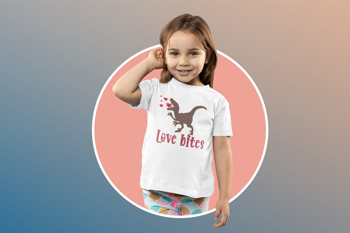 Dino Brown Love Bites. Short Sleeve T Shirt For Toddler And Kids. - TeesForToddlersandKids -  t-shirt - holidays, Love - dino-brown-love-bites-short-sleeve-t-shirt-for-toddler-and-kids