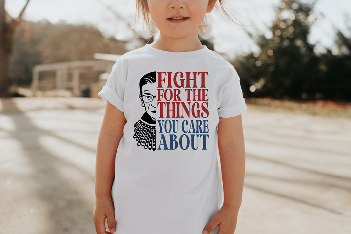 Fight for The Things You Care About Rbg Red and Navy. Girl power t-shirts for Toddlers and Kids.