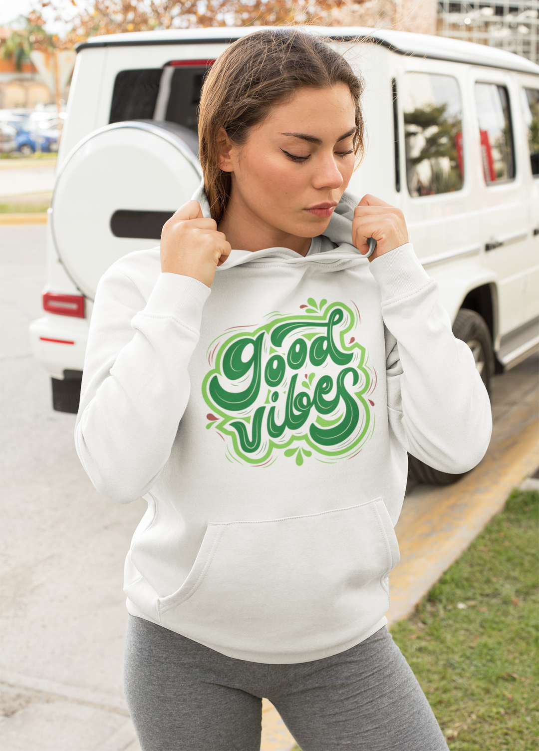 Good Vibes Green. Hoodie for Women - TeesForToddlersandKids -  hoodie - hoodie, mama, women - good-vibes-green-hoodie-for-women