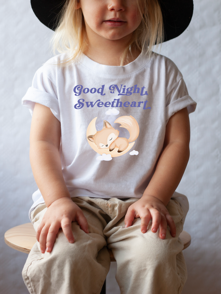 Good Night Sweetheart Sleeping Fox. Short Sleeve T-shirt For Toddler And Kids. - TeesForToddlersandKids -  t-shirt - sleep - good-night-sweetheart-sleeping-fox-short-sleeve-t-shirt-for-toddler-and-kids