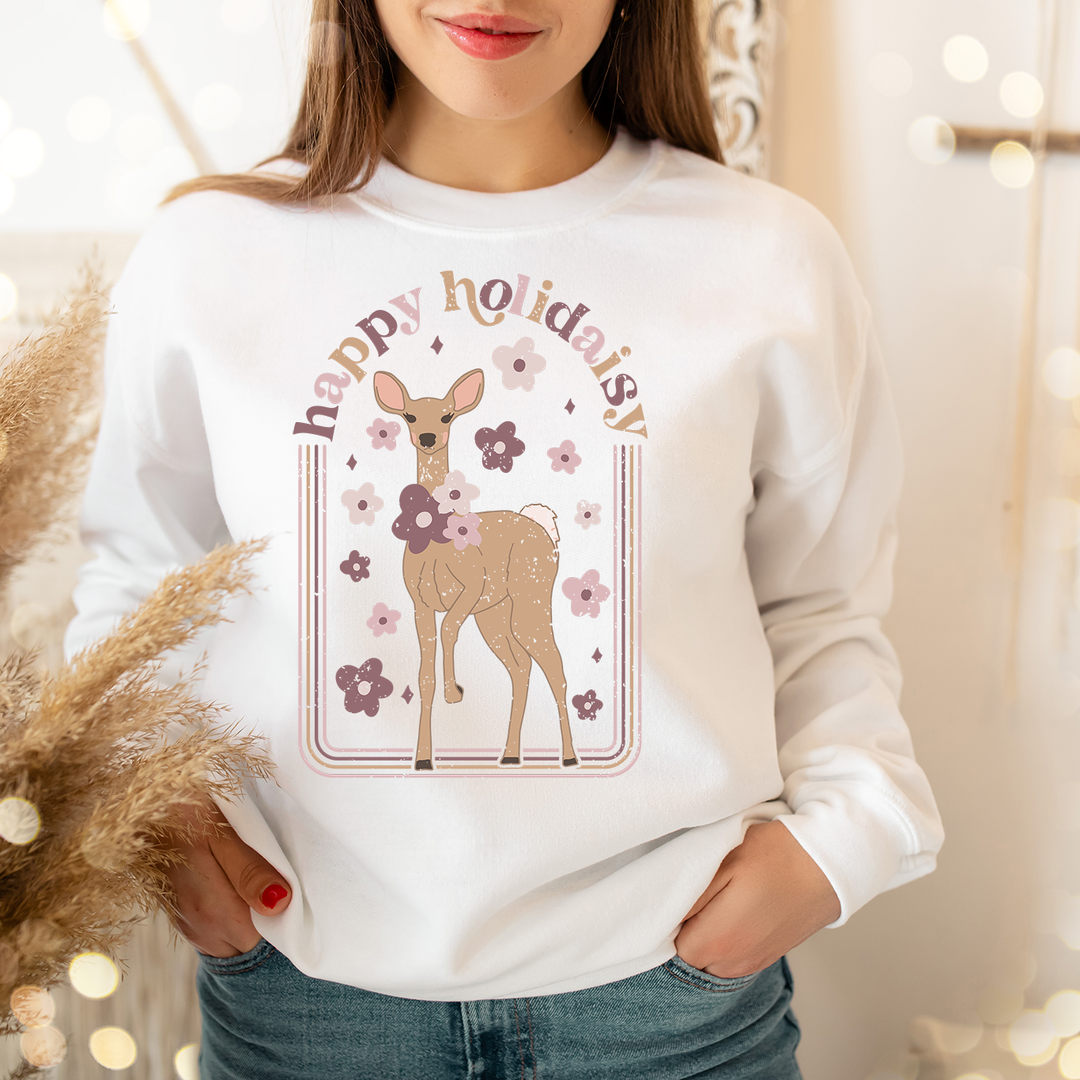 Happy HOlidaisy Christmas sweatshirt- Christmas shirt with daisy and deer