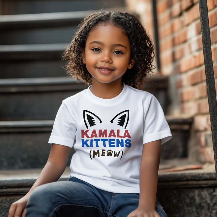 Kamala Kittens Meaow shirt for toddlers and kids | Patriot colours | Funny cat lady shirt | Feminist Kamala tee