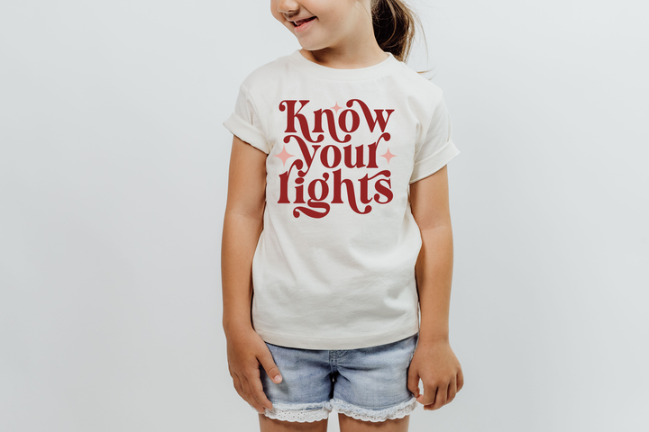 Know Your Rights In Red With Pink Stars. Girl power t-shirts for Toddlers and Kids.