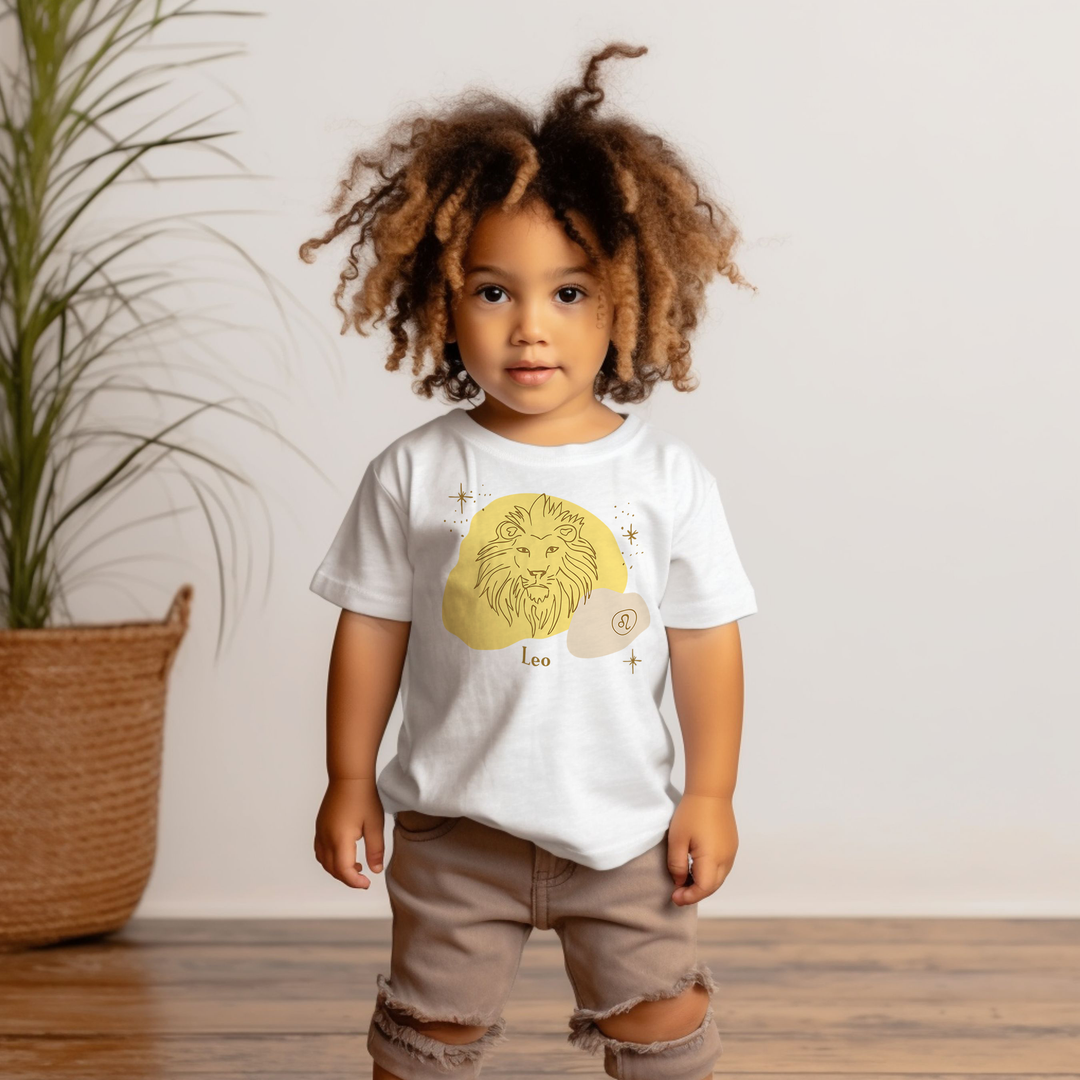 Leo Yellow. Zodiac sign t-shirts for Toddlers And Kids. - TeesForToddlersandKids -  t-shirt - zodiac - leo-yellow-short-sleeve-t-shirt-for-toddler-and-kids-1