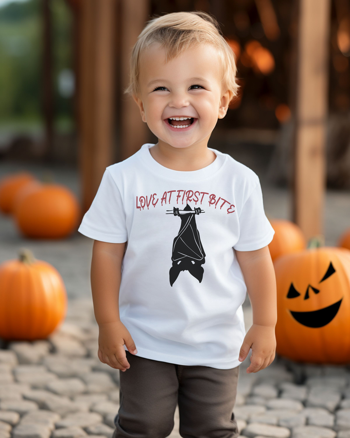 Love At First Bite.          Halloween shirt toddler. Trick or treat shirt for toddlers. Spooky season. Fall shirt kids.