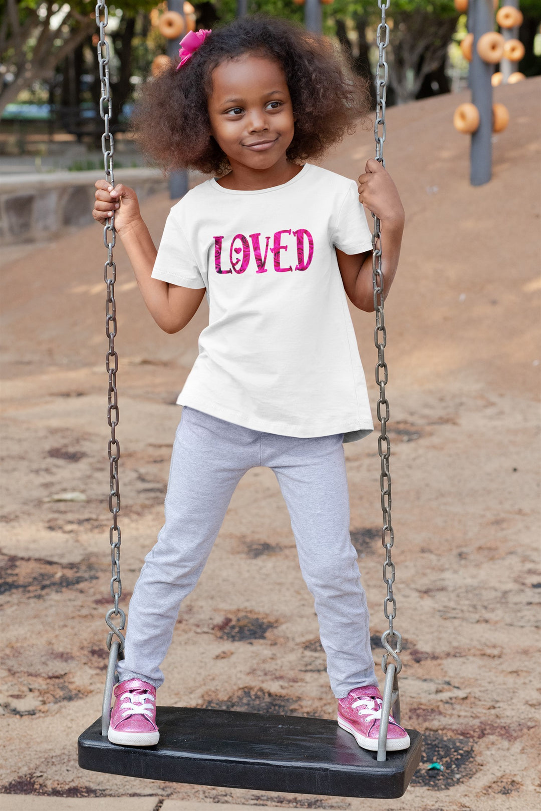 Loved With Heart Pink Roses. Short Sleeve T Shirt For Toddler And Kids. - TeesForToddlersandKids -  t-shirt - holidays, Love - loved-with-heart-pink-roses-short-sleeve-t-shirt-for-toddler-and-kids