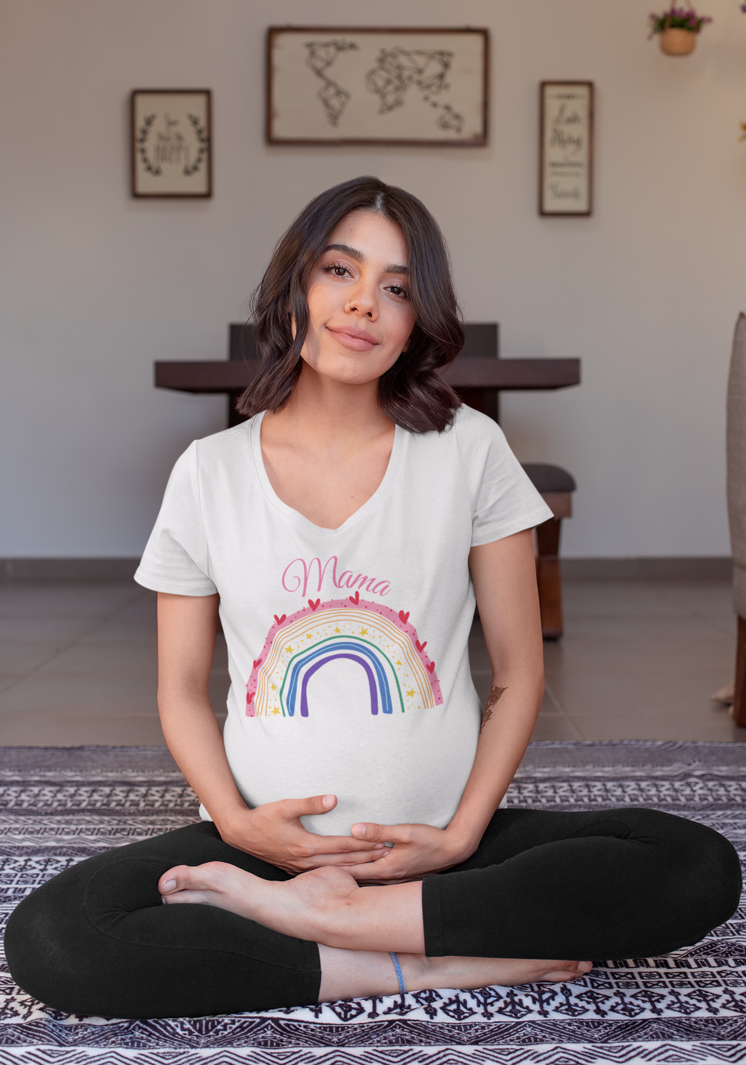 Mama with rainbow. Short sleeve t shirt for mama. - TeesForToddlersandKids -  t-shirt - MAMA - mama-with-rainbow-short-sleeve-t-shirt-for-mama