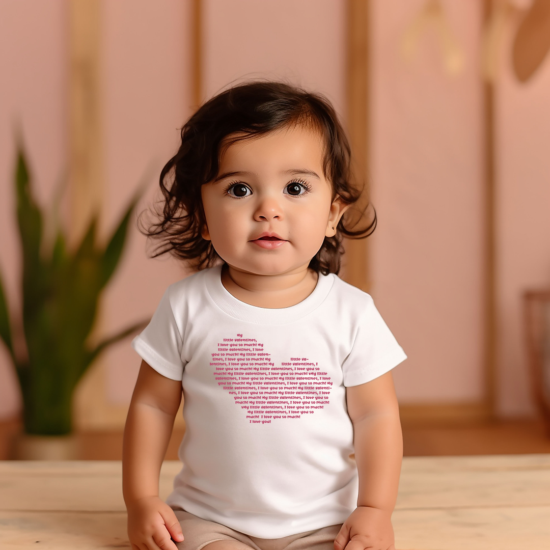 My Little Valentine Hearts Haped Text. Short Sleeve T Shirt For Toddler And Kids. - TeesForToddlersandKids -  t-shirt - holidays, Love - my-little-valentine-hearts-haped-text-short-sleeve-t-shirt-for-toddler-and-kids