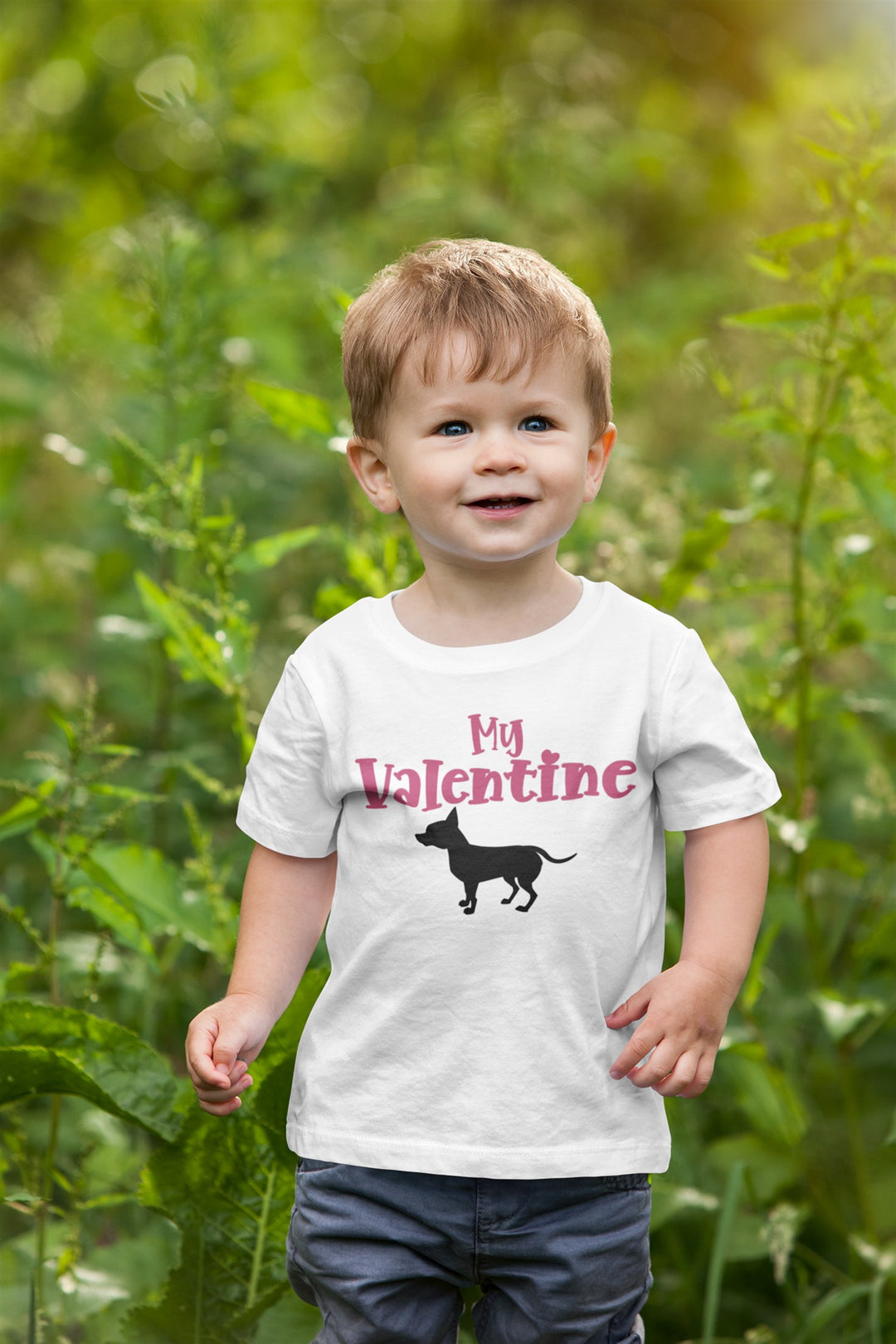 My Valentine Chihuahua. Short Sleeve T Shirt For Toddler And Kids. - TeesForToddlersandKids -  t-shirt - holidays, Love - my-valentine-chihuahua-short-sleeve-t-shirt-for-toddler-and-kids