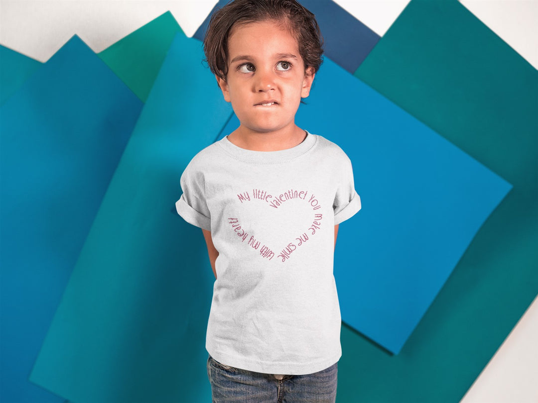 My Little Valentine Smile With Heart. Short Sleeve T Shirt For Toddler And Kids. - TeesForToddlersandKids -  t-shirt - holidays, Love - my-little-valentine-smile-with-heart-short-sleeve-t-shirt-for-toddler-and-kids