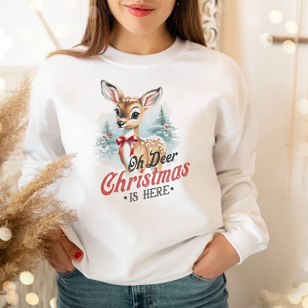 Vintage Christmas Sweater, gift for her, christmas party, christmas gifts, christmas sweater, Og, deer, Christmas is here.