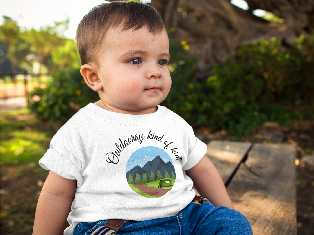 Outdoorsy Kind Of Kid. Short Sleeve T Shirt For Toddler And Kids. - TeesForToddlersandKids -  t-shirt - camping - outdoorsy-kind-of-kid-short-sleeve-t-shirt-for-toddler-and-kids
