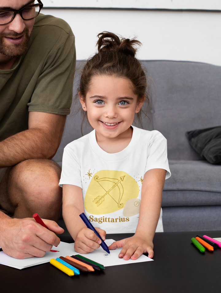 Sagittarius Zodiac sign t-shirt in yellow for toddlers and kids - TeesForToddlersandKids -  t-shirt - zodiac - sagittarius-zodiac-sign-t-shirt-for-toddlers-and-kids