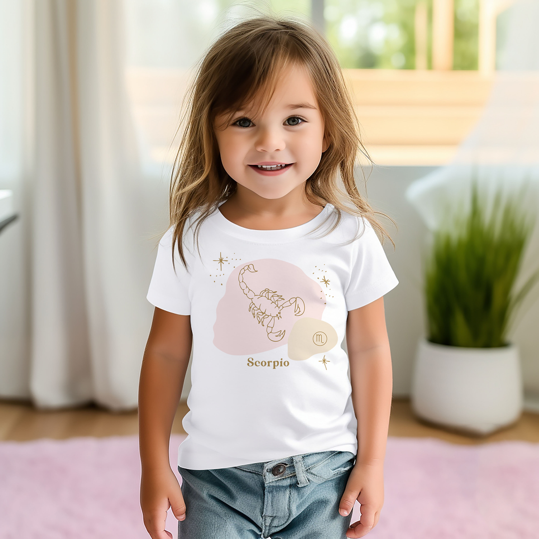 Scorpio Pink. Zodiac sign t-shirts for Toddlers And Kids. - TeesForToddlersandKids -  t-shirt - zodiac - scorpio-pink-short-sleeve-t-shirt-for-toddler-and-kids
