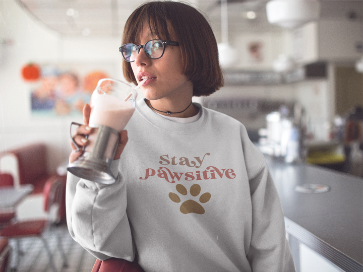 Stay Pawsitive In Taupe And Pink. Sweatshirts For Women - TeesForToddlersandKids -  sweatshirt - MAMA, sweatshirt, women - stay-positive-sweatshirts-for-women