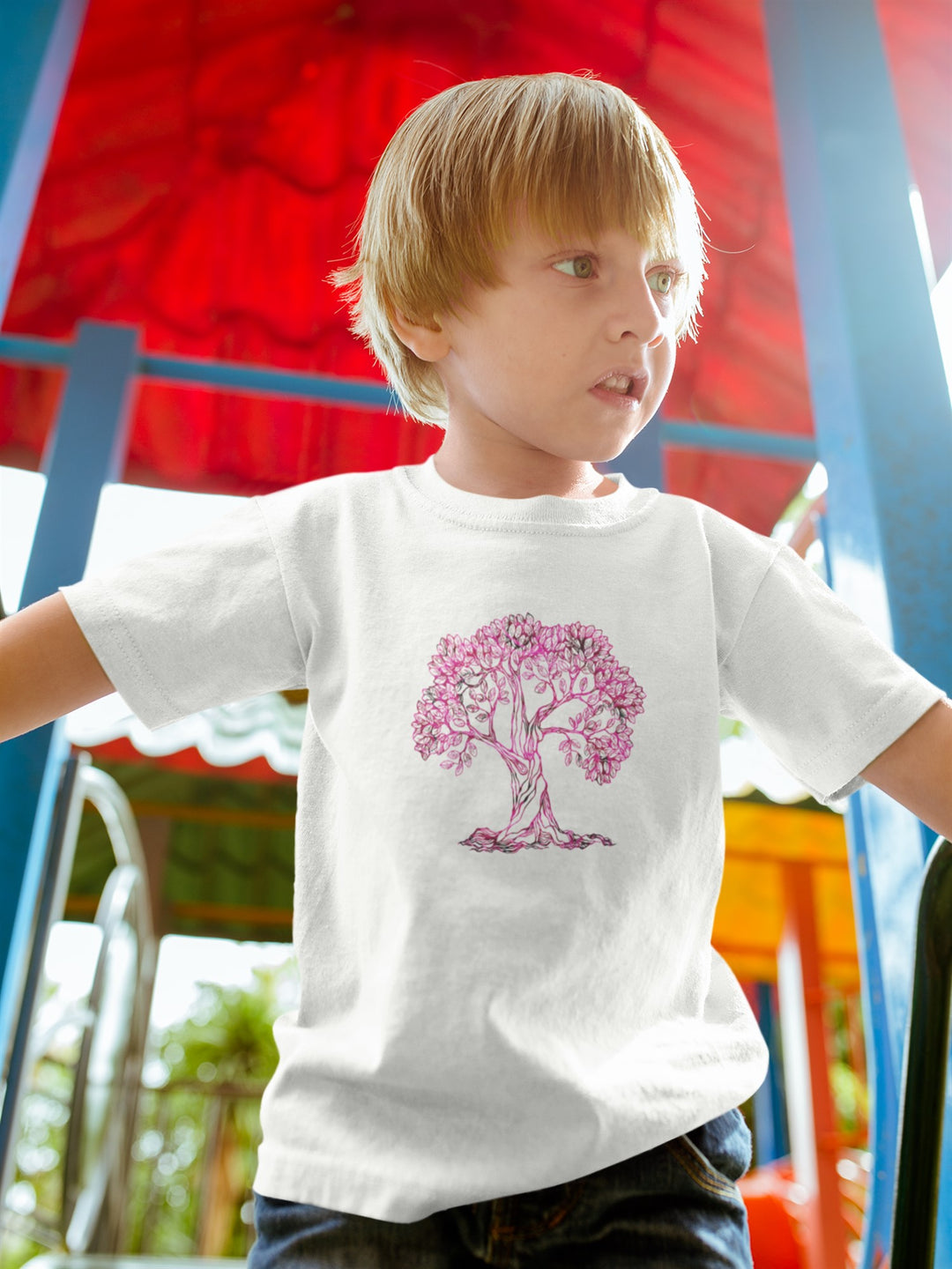 Tree Pink Roses. Short Sleeve T Shirt For Toddler And Kids. - TeesForToddlersandKids -  t-shirt - holidays, Love - tree-pink-roses-short-sleeve-t-shirt-for-toddler-and-kids