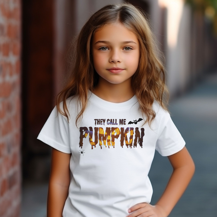 They calll me pumpkin. Scary Jack O' Lantern letters. Halloween shirt for toddlers and kids.