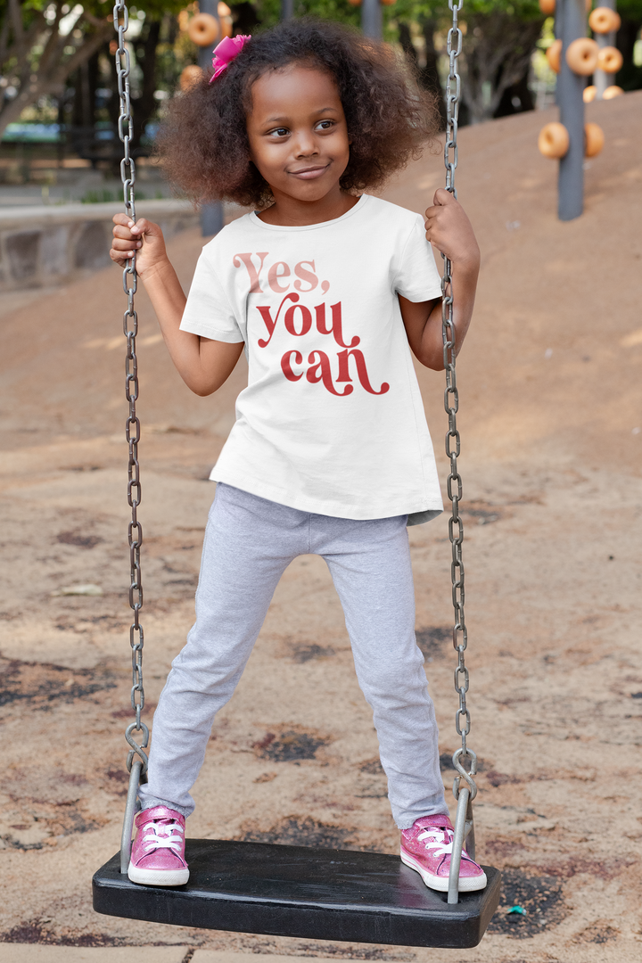 Yes You Can In Pink and Red. Girl power t-shirts for Toddlers and Kids.