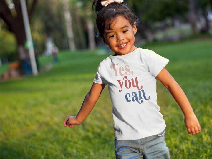 Yes You Can Pink Red and Navy. Girl power t-shirts for Toddlers and Kids.