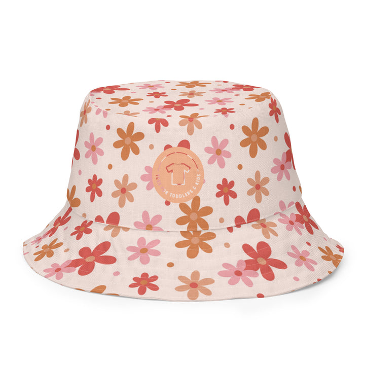 Squares and flowers. Reversible bucket hat - TeesForToddlersandKids -  hat - reversible bucket hat - squares-and-flowers-reversible-bucket-hat