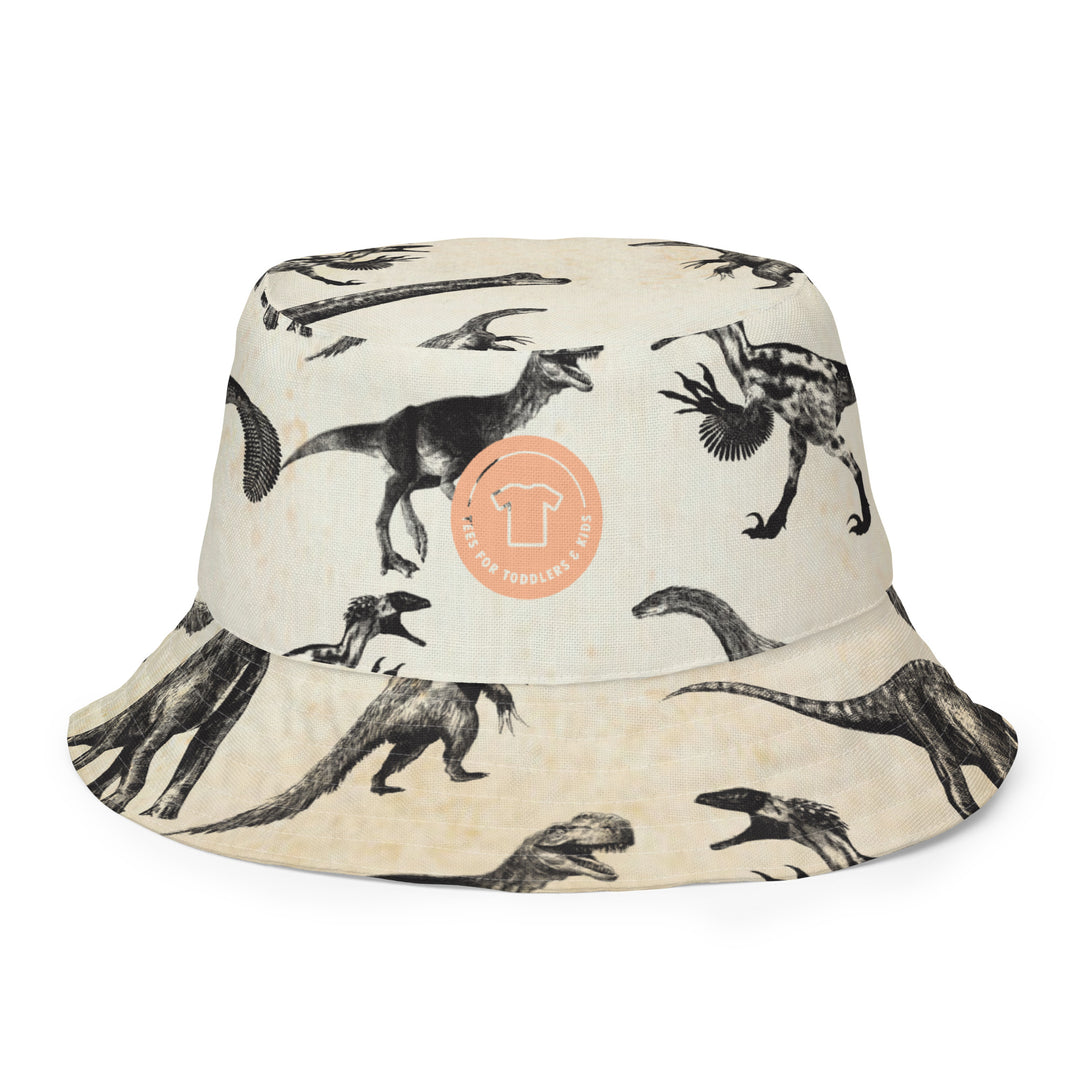 Vintage dinosaur and camoflage. Reversible bucket hat - TeesForToddlersandKids -  hat - reversible bucket hat - vintage-dinosaur-and-camoflage-reversible-bucket-hat