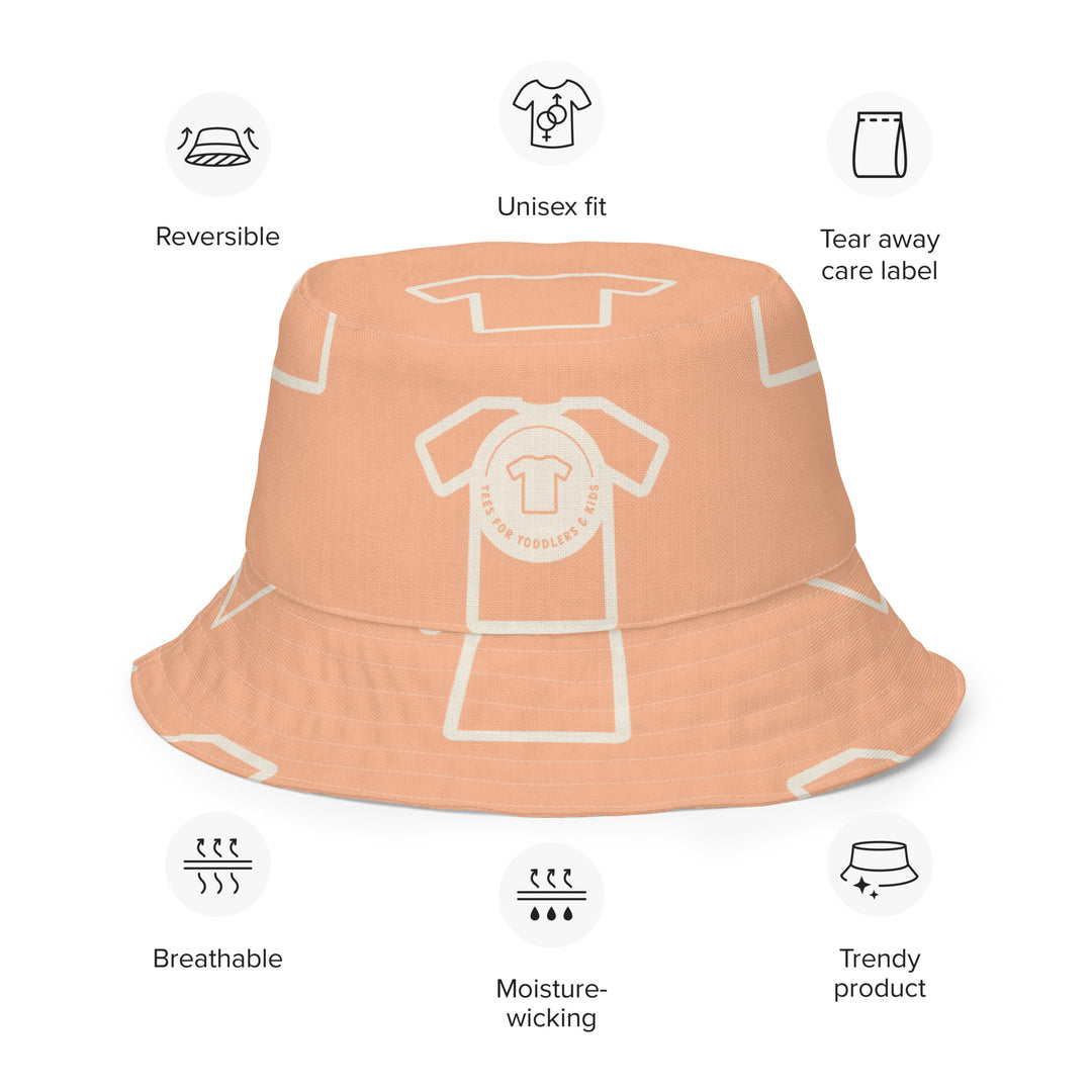 Coral and Tees. Reversible bucket hat - TeesForToddlersandKids -  hat - reversible bucket hat - tees-in-coral-reversible-bucket-hat