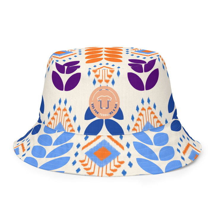 Ethnic and flowers. Reversible bucket hat - TeesForToddlersandKids -  hat - reversible bucket hat - ethnic-and-flowers-reversible-bucket-hat