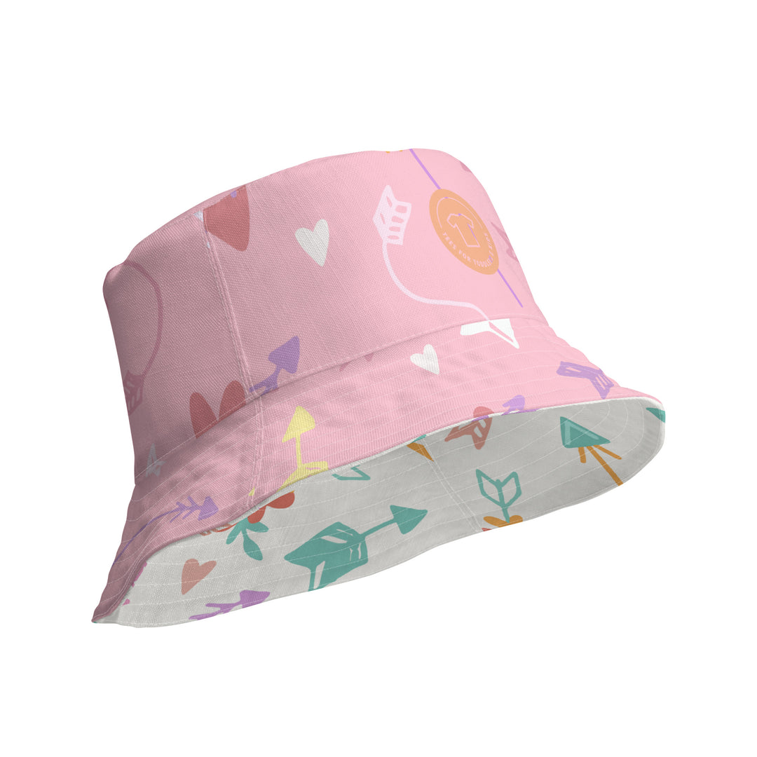 Hearts and arrows. Reversible bucket hat - TeesForToddlersandKids -  hat - reversible bucket hat - candy-and-hearts-reversible-bucket-hat