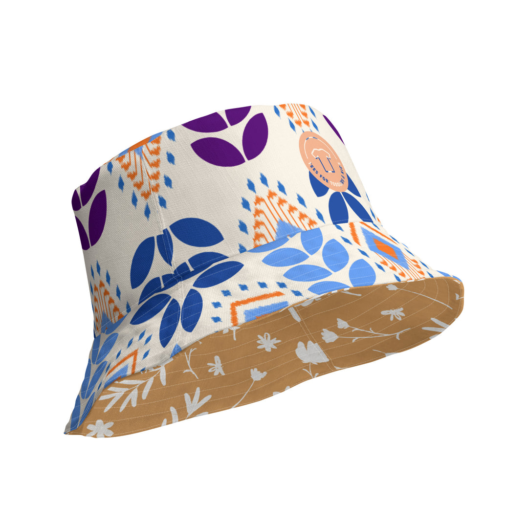 Ethnic and flowers. Reversible bucket hat - TeesForToddlersandKids -  hat - reversible bucket hat - ethnic-and-flowers-reversible-bucket-hat