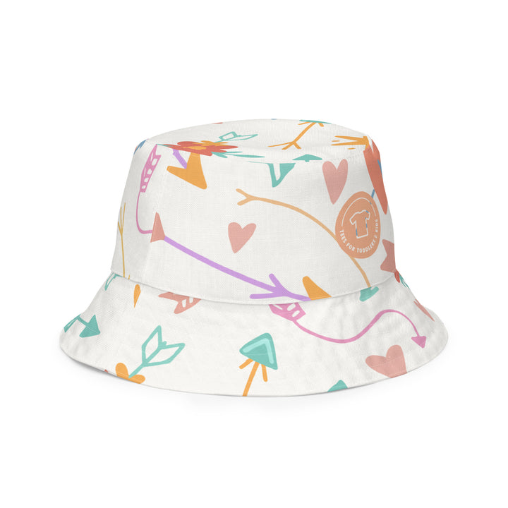 Hearts and arrows. Reversible bucket hat - TeesForToddlersandKids -  hat - reversible bucket hat - candy-and-hearts-reversible-bucket-hat