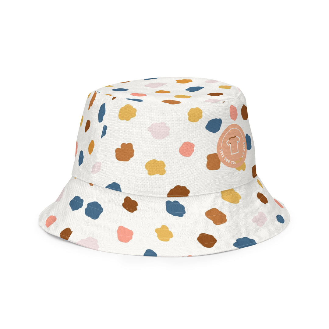 Rainbows and dots. Reversible bucket hat - TeesForToddlersandKids -   - reversible bucket hat - rainbows-and-dots-reversible-bucket-hat