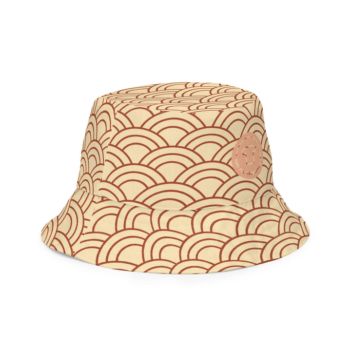 Brown rainbows and white feathers.  Reversible bucket hat - TeesForToddlersandKids -  hat - reversible bucket hat - brown-rainbows-reversible-bucket-hat