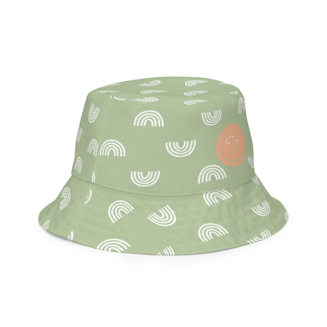 Green rainbows and sweet daisies. Reversible bucket hat - TeesForToddlersandKids -  hat - reversible bucket hat - green-rainbows-reversible-bucket-hat