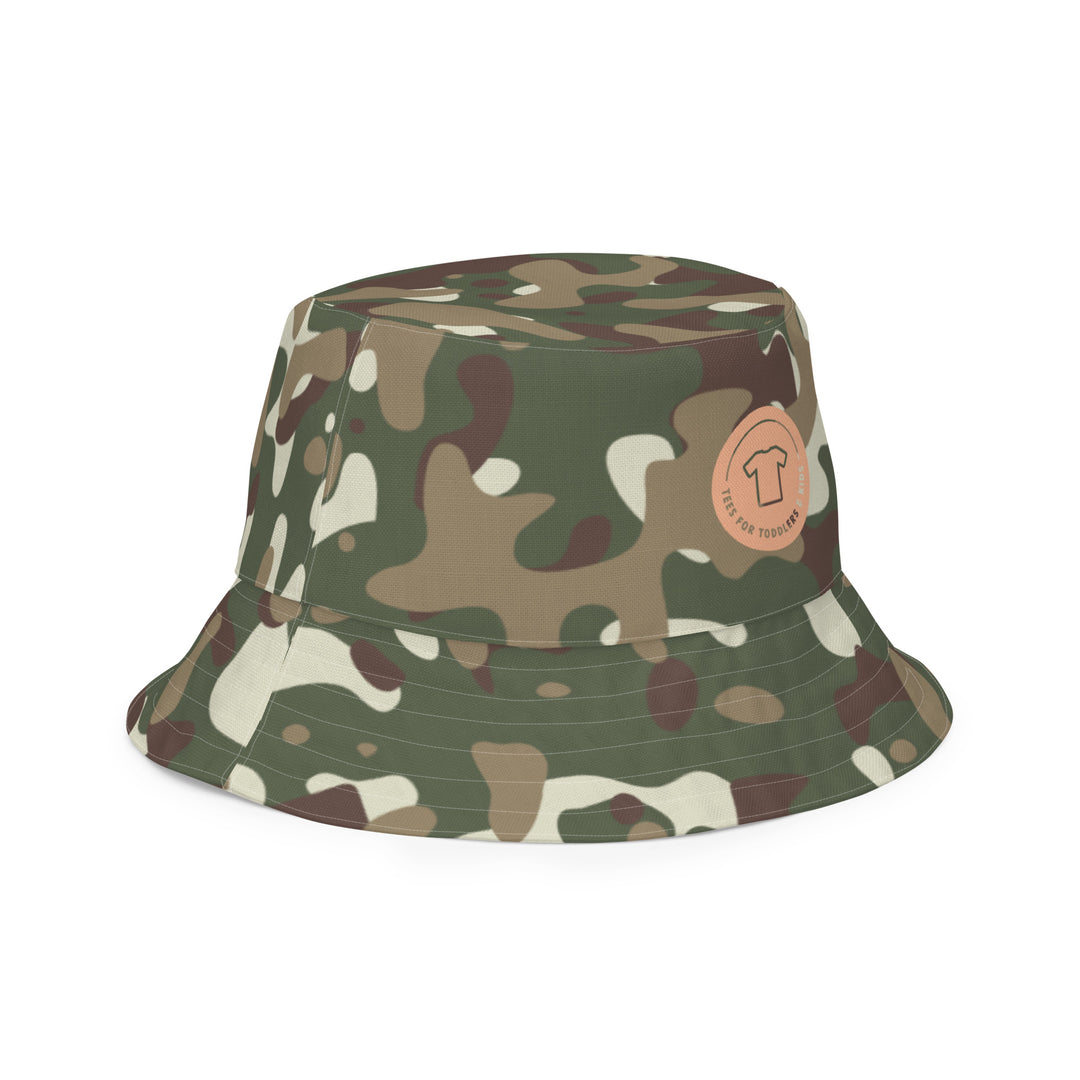 Camo and sunshine. Reversible bucket hat - TeesForToddlersandKids -  hat - reversible bucket hat - camo-and-sunshine-reversible-bucket-hat